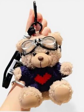 Plush Teddy Keychain with Red Heart Sweater - Kids Accessories